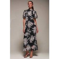 Jolie Moi Women's High Neck Angel Sleeve Chiffon Maxi Dres in Black | Size: 14