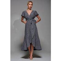 Jolie Moi Women's Metalic Angel Sleeve Wrap Maxi Dress in Silver | Size: 12