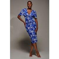 Jolie Moi Women's Angel Sleeve Mesh Bodycon Dress in Blue | Size: 8