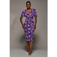 Jolie Moi Women's Angel Sleeve Mesh Bodycon Dress in Purple | Size: 14