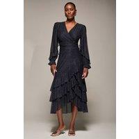 Jolie Moi Women's Long Sleeve Frill Detail Mesh Maxi dress in Black | Size: 12