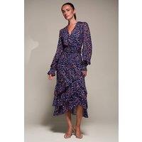 Jolie Moi Women's Long Sleeve Frill Detail Mesh Maxi dress in Navy | Size: 14