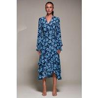 Jolie Moi Women's Long Sleeve Frill Detail Mesh Maxi dress in Blue | Size: 12