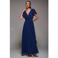 Jolie Moi Women's Pleated Frill Detail Chiffon Maxi Dress in Navy | Size: 14