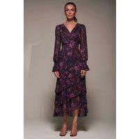 Jolie Moi Women's Long Sleeve Ruffle Hem Mesh Maxi Dress in Dark Navy | Size: 12