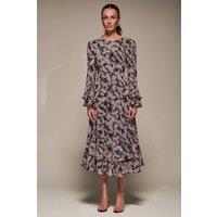 Jolie Moi Women's Long Sleeve Chiffon Frill Midaxi Dress | Size: 10