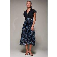 Jolie Moi Women's Two Tone Chiffon Midi Dress in Blue | Size: 16