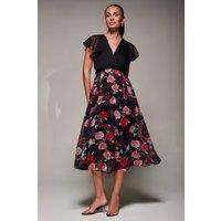 Jolie Moi Women's Two Tone Chiffon Midi Dress in Jet Black | Size: 16