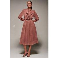 Jolie Moi Women's Textured Chiffon Ruffle Shirt Dress in Dark Pink | Size: 12