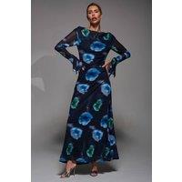 Jolie Moi Women's Long Sleeve Slash Neck Maxi Dress in Dark Navy | Size: 14