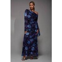 Jolie Moi Women's Long Sleeve Slash Neck Maxi Dress in Navy | Size: 12