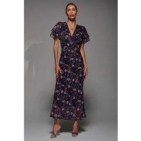 Jolie Moi Women's V-Neck Frill Sleeve Chiffon Midaxi Dress | Size: 10