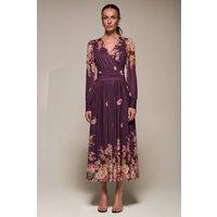 Jolie Moi Women's Long Sleeve Printed Mesh Midaxi Dress in Burgundy | Size: 12