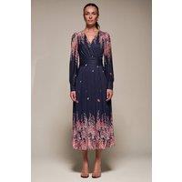 Jolie Moi Women's Long Sleeve Printed Mesh Midaxi Dress in Dark Navy | Size: 12