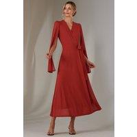 Jolie Moi Women's Cape Sleeve Wrap Maxi Dress in Red | Size: 12