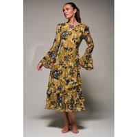 Jolie Moi Women's Long Sleeve Frill Chiffon Midaxi Dress in Mustard | Size: 8