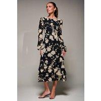 Jolie Moi Women's Long Sleeve Frill Chiffon Midaxi Dress in Black | Size: 8