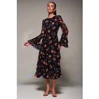 Jolie Moi Women's Long Sleeve Frill Chiffon Midaxi Dress | Size: 12