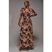 Jolie Moi Women's Angel Sleeve Draped Mesh Maxi Dress in Burnt Orange | Size: 8