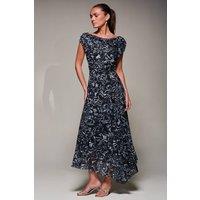 Jolie Moi Women's Mesh Asymmetrical Draped Maxi Dress in Black | Size: 12