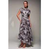 Jolie Moi Women's Asymmetrical Draped Slash Neck Midaxi Dress in Grey | Size: 10