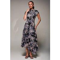 Jolie Moi Women's Asymmetrical Draped Slash Neck Midaxi Dress in Black | Size: 16