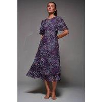 Jolie Moi Women's Frill Detail Chiffon Midaxi Dress in Purple | Size: 12