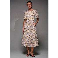 Jolie Moi Women's Frill Detail Chiffon Midaxi Dress in Beige | Size: 12