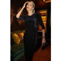 Jolie Moi Women's Velvet Glitter Bodycon Midi Dress in Black | Size: 12