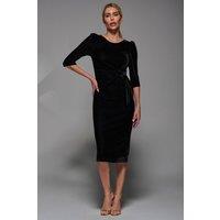 Jolie Moi Women's Side Tie Velvet Bodycon Dress in Black | Size: 16