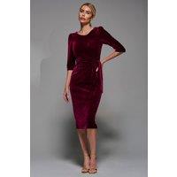 Jolie Moi Women's Side Tie Velvet Bodycon Dress in Burgundy | Size: 12