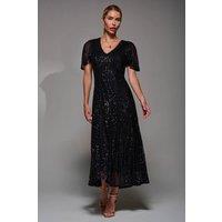 Jolie Moi Women's Sequin Angel Sleeve Fit & Flare Midaxi Dress in Black | Size: 8