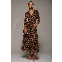 Jolie Moi Women's Three Quarter Sleeve Printed Lace Maxi Dress in Black | Size: 16