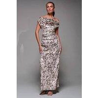 Jolie Moi Women's Printed Velvet Draped Maxi Dress in Beige | Size: 12