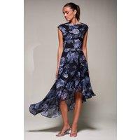 Jolie Moi Women's Asymmetrical Draped Mesh Midaxi Dress in Black | Size: 20