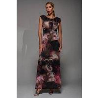 Jolie Moi Women's Slash Neck Fit & Flare Mesh Maxi Dress | Size: 18