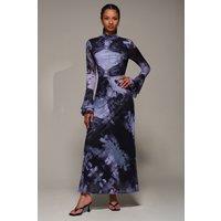 Jolie Moi Women's Ruffle Long Sleeve Mesh Maxi Dress in Purple | Size: 18