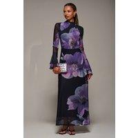 Jolie Moi Women's Ruffle Long Sleeve Mesh Maxi Dress | Size: 14