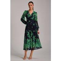 Jolie Moi Women's Long Sleeve Print Lace Maxi Dress in Dark Navy | Size: 14