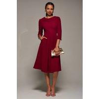 Jolie Moi Women's Roll Neck Fit & Flare Midi Dress in Dark Red | Size: 18