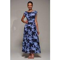 Jolie Moi Women's Asymmetric Draped Mesh Maxi Dress in Blue | Size: 14