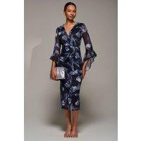 Jolie Moi Women's Ruffle Sleeve Ruched Mesh Bodycon Dress in Black | Size: 10