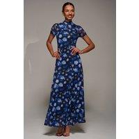 Jolie Moi Women's Turtle Neckline Mesh Maxi Dress in Dark Navy | Size: 14