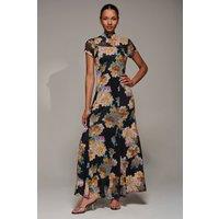 Jolie Moi Women's Turtle Neckline Mesh Maxi Dress in Black | Size: 18