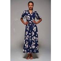 Jolie Moi Women's Puff Sleeve Jersey Maxi Dress in Navy | Size: 14