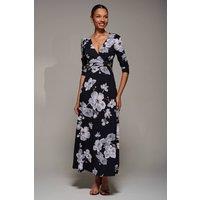 Jolie Moi Women's Jersey Ruched Waist Fit & Flare Maxi Dress in Black | Size: 12