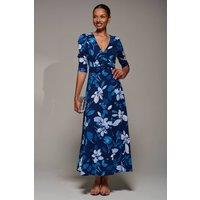 Jolie Moi Women's Jersey Ruched Waist Fit & Flare Maxi Dress in Navy | Size: 14