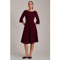 Jolie Moi Women's Fold Collar Button Detail Dress in Burgundy | Size: 18
