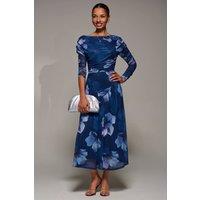 Jolie Moi Women's Long Sleeve Asymmetric Mesh Midi Dress in Blue | Size: 16