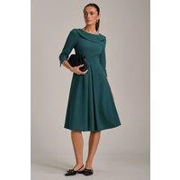 Jolie Moi Women's Fold Collar Button Detail Dress in Green | Size: 16
